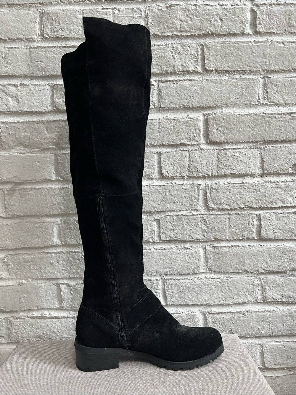 SOLE SOCIETY Black Suede Over the Knee Boots with Low heel Lug sole Buckles - Picture 10 of 16